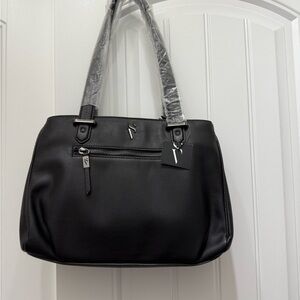 VERA WANG SIMPLY VERA BLACK DOUBLE ENTRY BEVAN SATCHEL PURSE BAG BRAND NEW